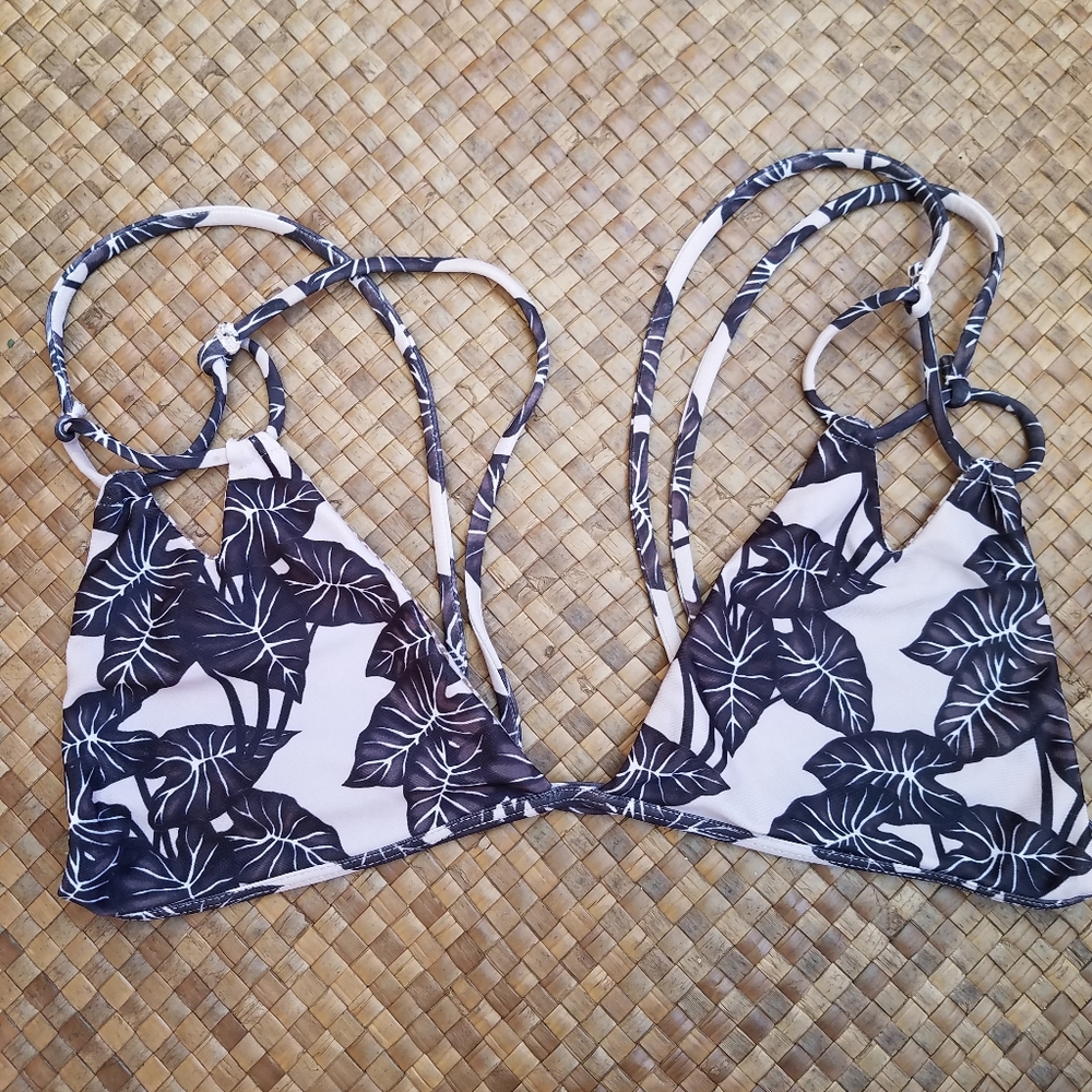 Acacia bikini top. Black elephant kalo (taro)